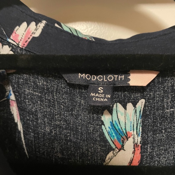 Modcloth Navy Bird-Print Shirtwaist Midi Dress - Picture 4 of 5